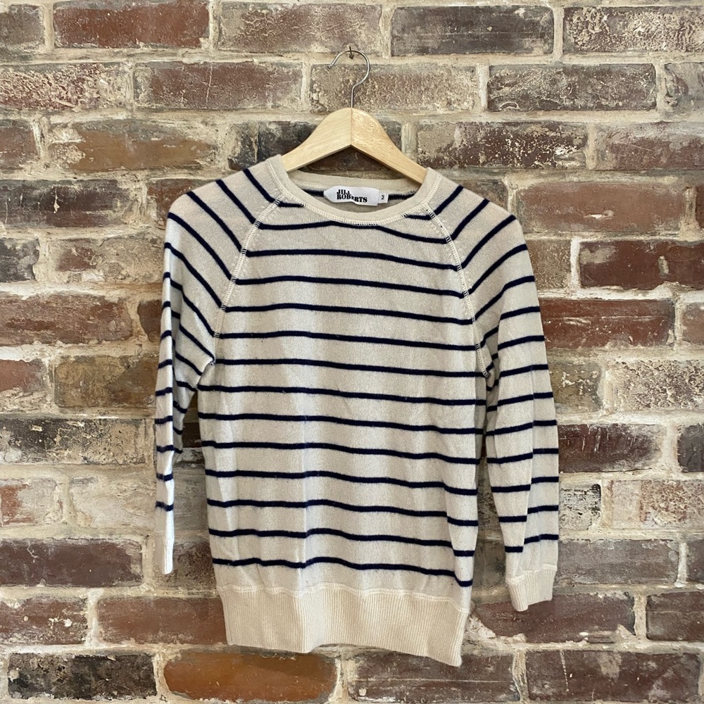 Jill Roberts Striped Cashmere Sweater Raglan